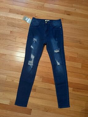 Dark Blue Distressed Women’s Skinny Jeans - Unbranded